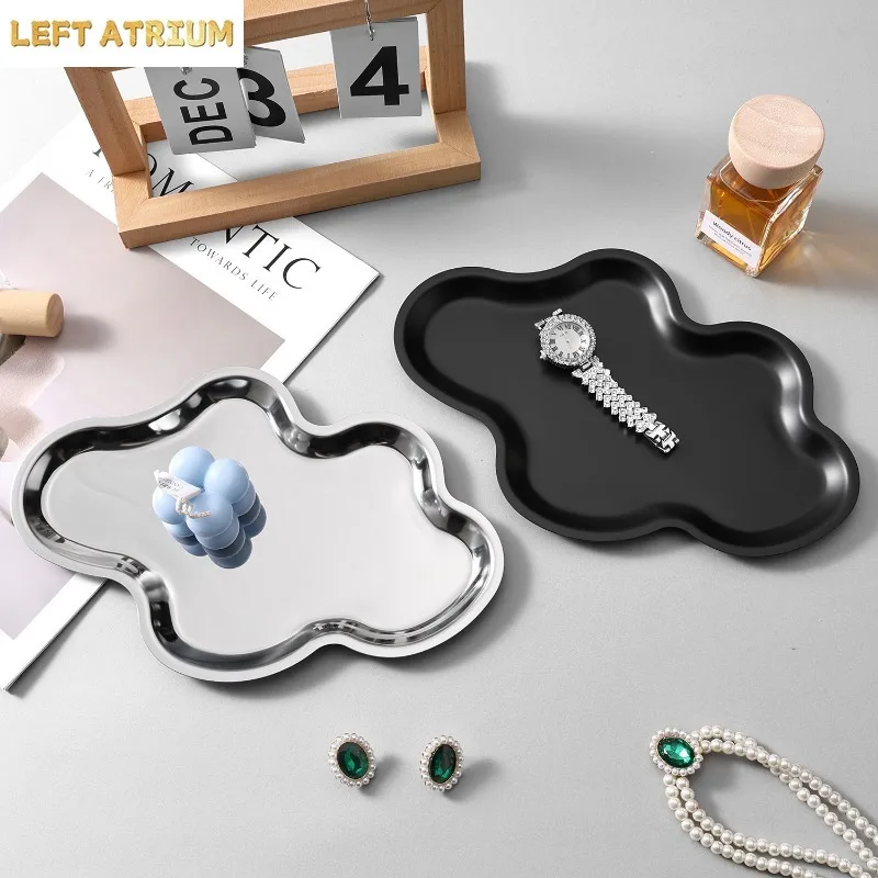 Nordic INS Cloud-Shaped Tray - Luxury Silver Metal Dish for Jewelry/Aromatherapy，Multi-Purpose Home Storage & Desktop Decor Tray