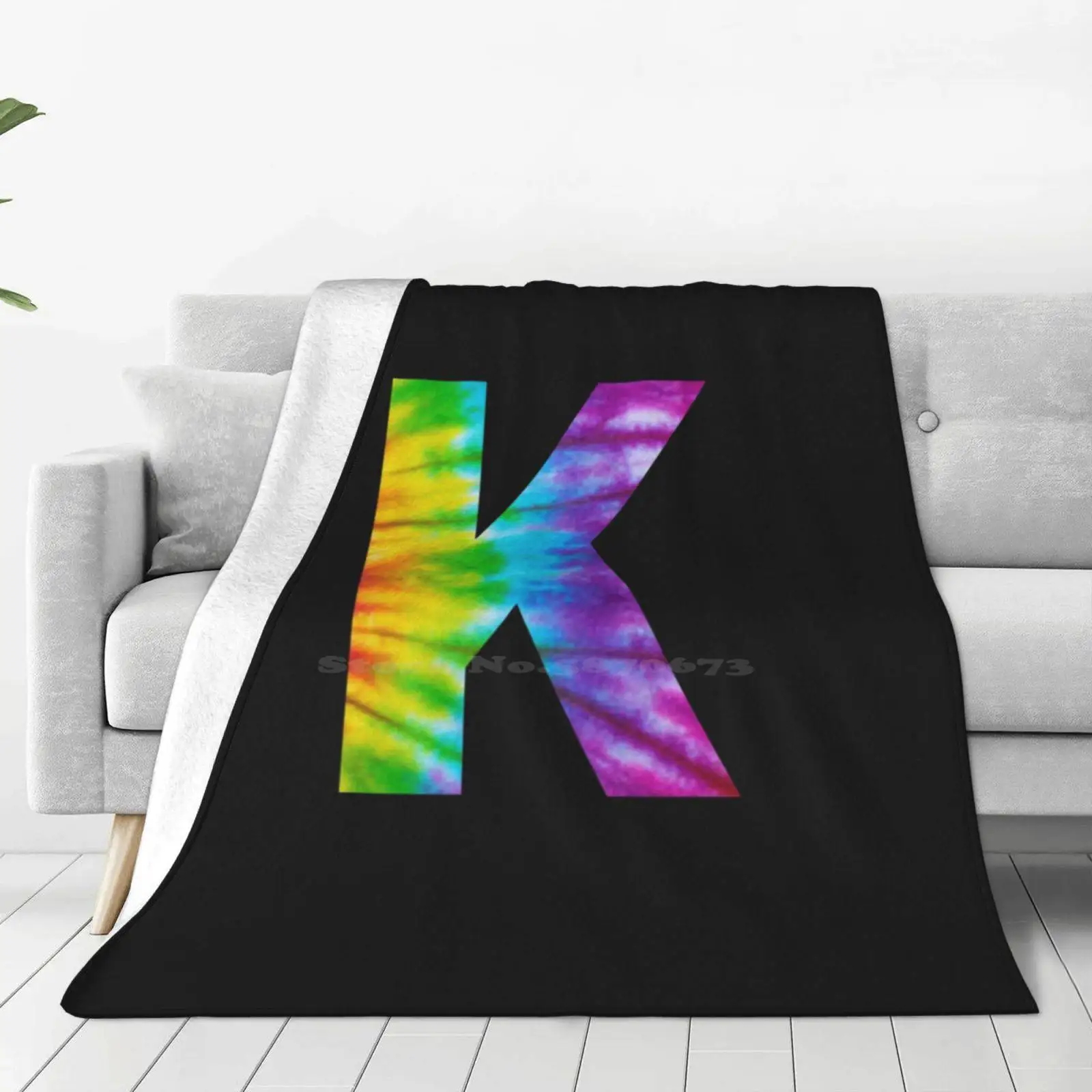 

K Initial мягкое одеяло с кондиционированием воздуха J Initial, монограмма с именем Tie Dye Hippie Boho College School, модный хиппи Woodstock 60S