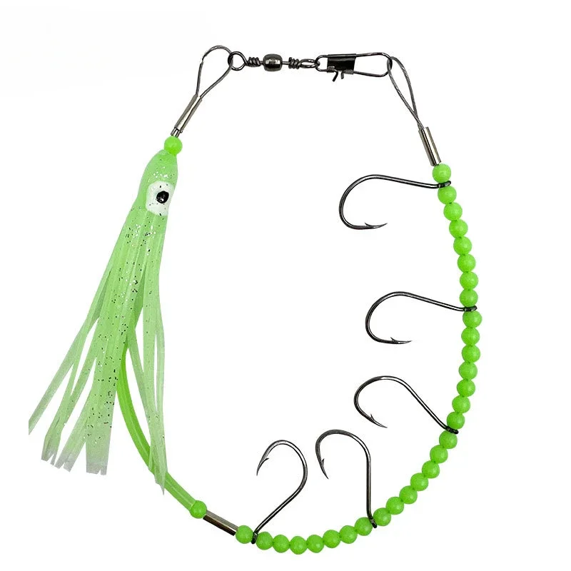 

1PC Tandem Fishing Hook Luminous Octopus Squid String Hook 5 Hook Fishing Knife Fish Belt and Steel Wire Luminous Stop Bead