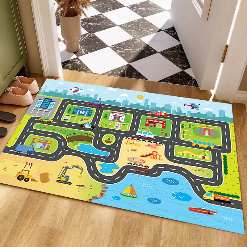 Racing Track Carpet Mat Rug - Kids Toy Car Play Game Road Map for Living Room Home Decoration Home Welcome Mat Door Mat