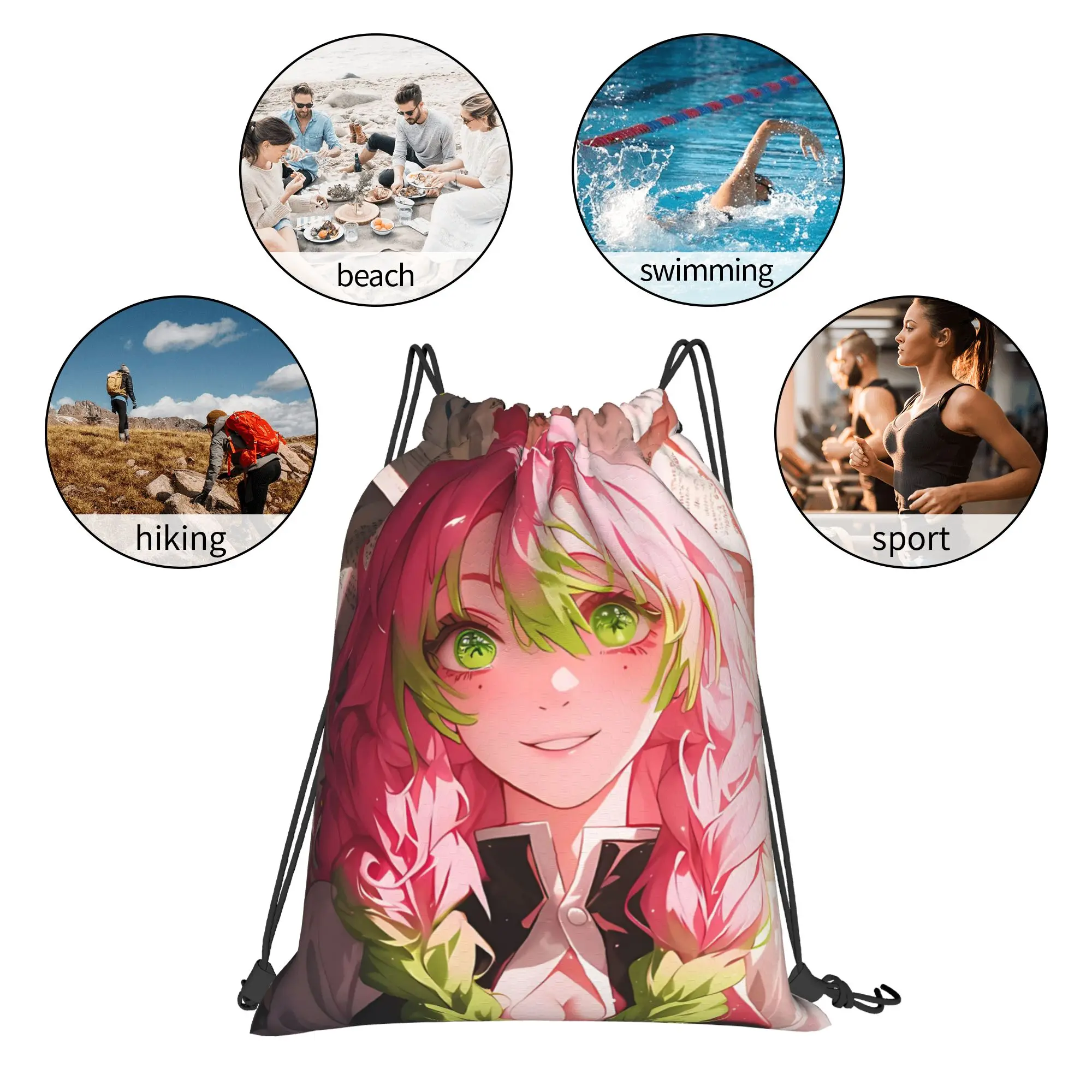 bag Pouch Demon Slayer shounen manga Drawstring Bags Travel Pouch Print Backpack Boy Girls School Shoe Bag view 4