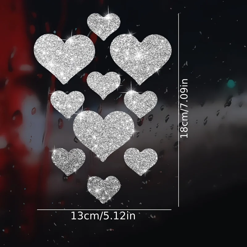Heart-Shaped Wall Stickers, Sparkling Heart Decals Suitable for Home Doors, Windows, Glass, Mirrors, Laptop Cartoon Stickers