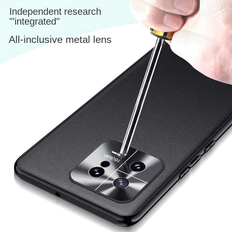 For Xiaomi 13 13 Pro Leather Metal Lens Integrated Air Cushion Anti-Drop Anti-Fingerprint Phone Case - Image 5