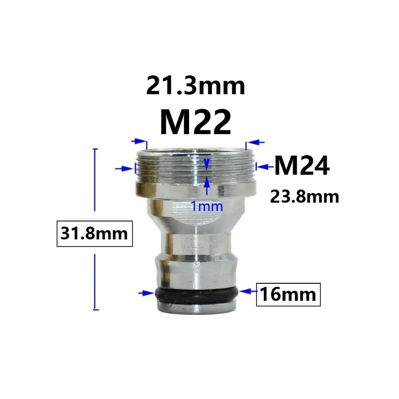 Brass Silver Water Faucet Coupler M16 M18 M20 M22 M24 M28 Thread Connector Fittings For Bubbler Kitchen And Bathroom