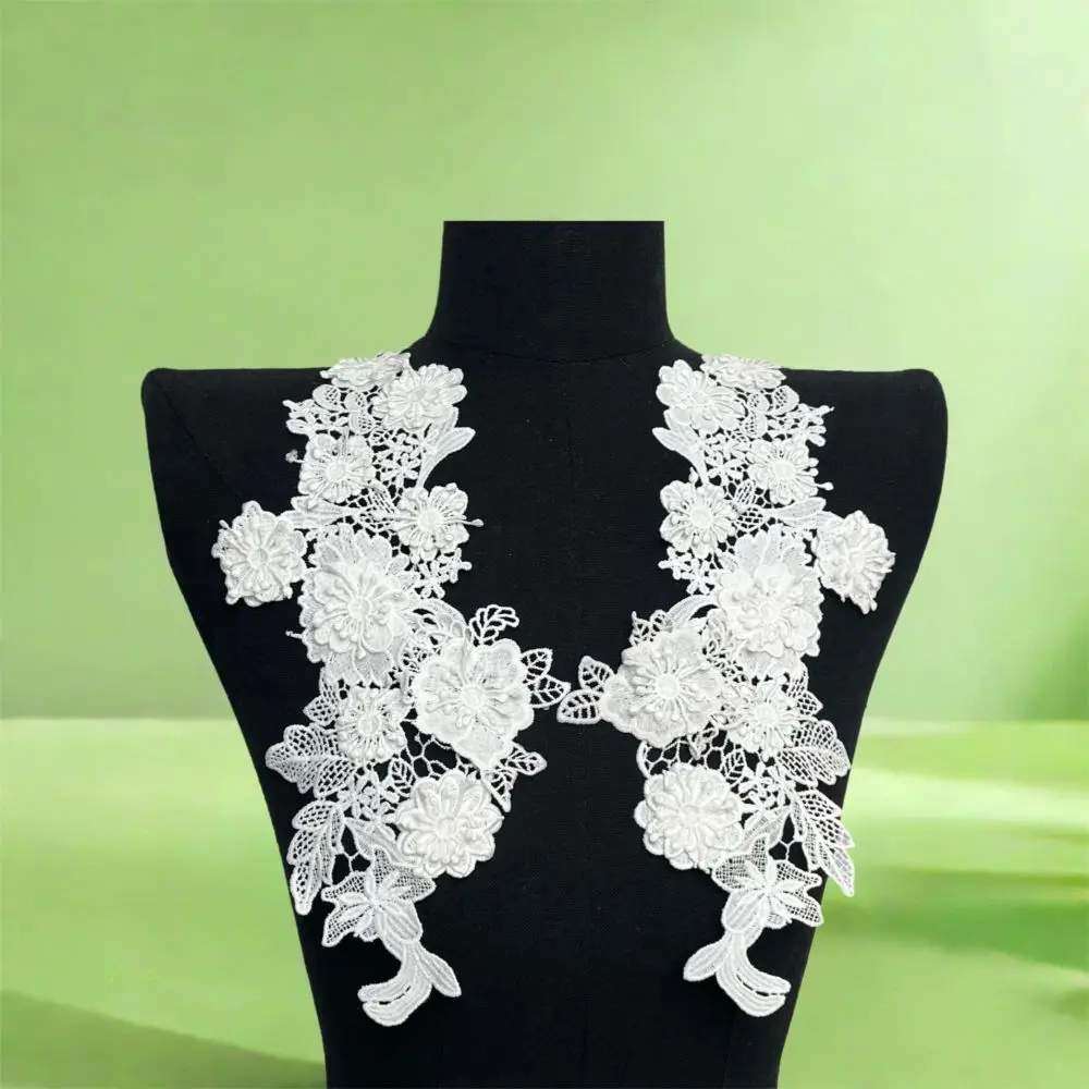 ديكور الأزياء 3D الأزهار يزين شبكة التطريز اليدوية التطريز يزين الأبيض خياطة على بقع ملابس الزفاف