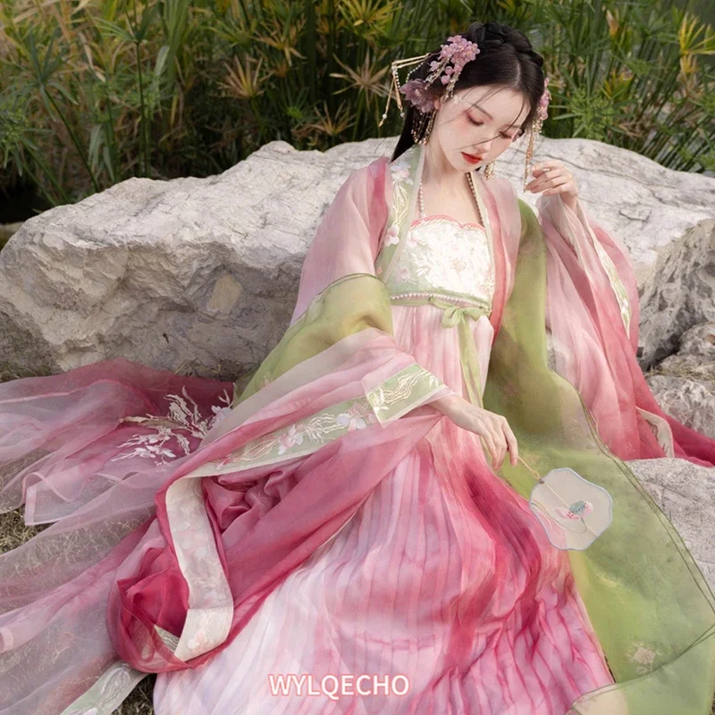 Hanfu-Robe Dégradée Rose pour Femme, Haut de Gamme, Brodée, Alberoise, Vintage, Vêtements de Carnaval, Cosplay