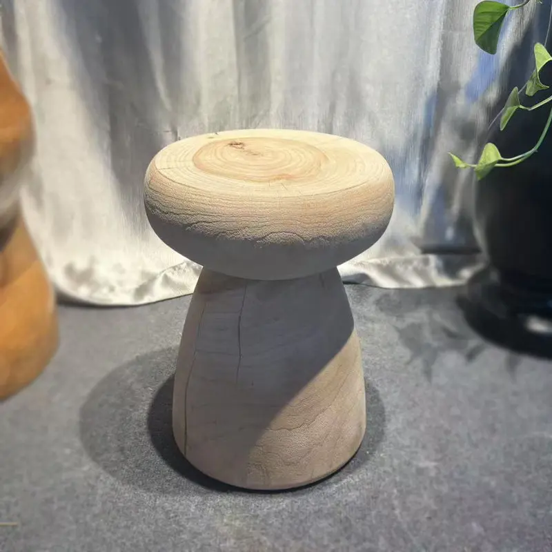 Camphor Wood Stump Side Table, Natural Log Base, Wabi Sabi Round Tea Table for Living Room Bedroom Tea House Rustic Home Decor