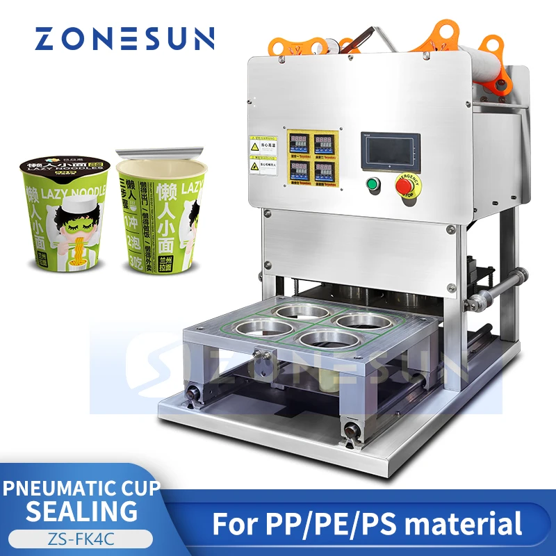 ZONESUN Semi Automatic Cup Sealiing Machine Bubble Tea Boba Sealer Milkshake Fruit juice Yogurt Pudding Packaging ZS-FK4C