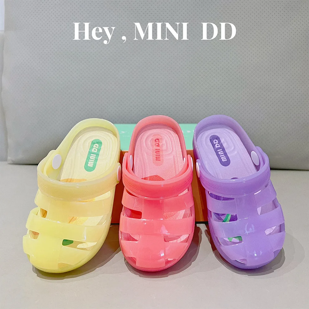 Children Roman Shoes 2024 Summer MINI DD Girls Soft Soled Casual Slippers Korean boys Sandals double wear Beach Jelly Shoe DD052