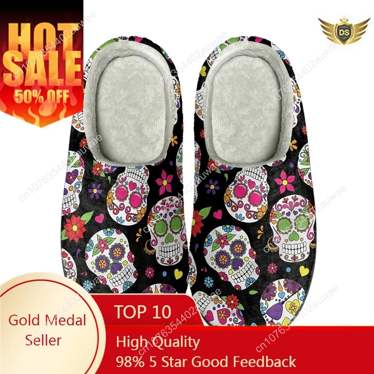 

Dropshipping Casual Cotton Slippers Sugar Skull Design Non-Slip Indoor Women's Floor Footwear Comfortable Warm Flats Slippers