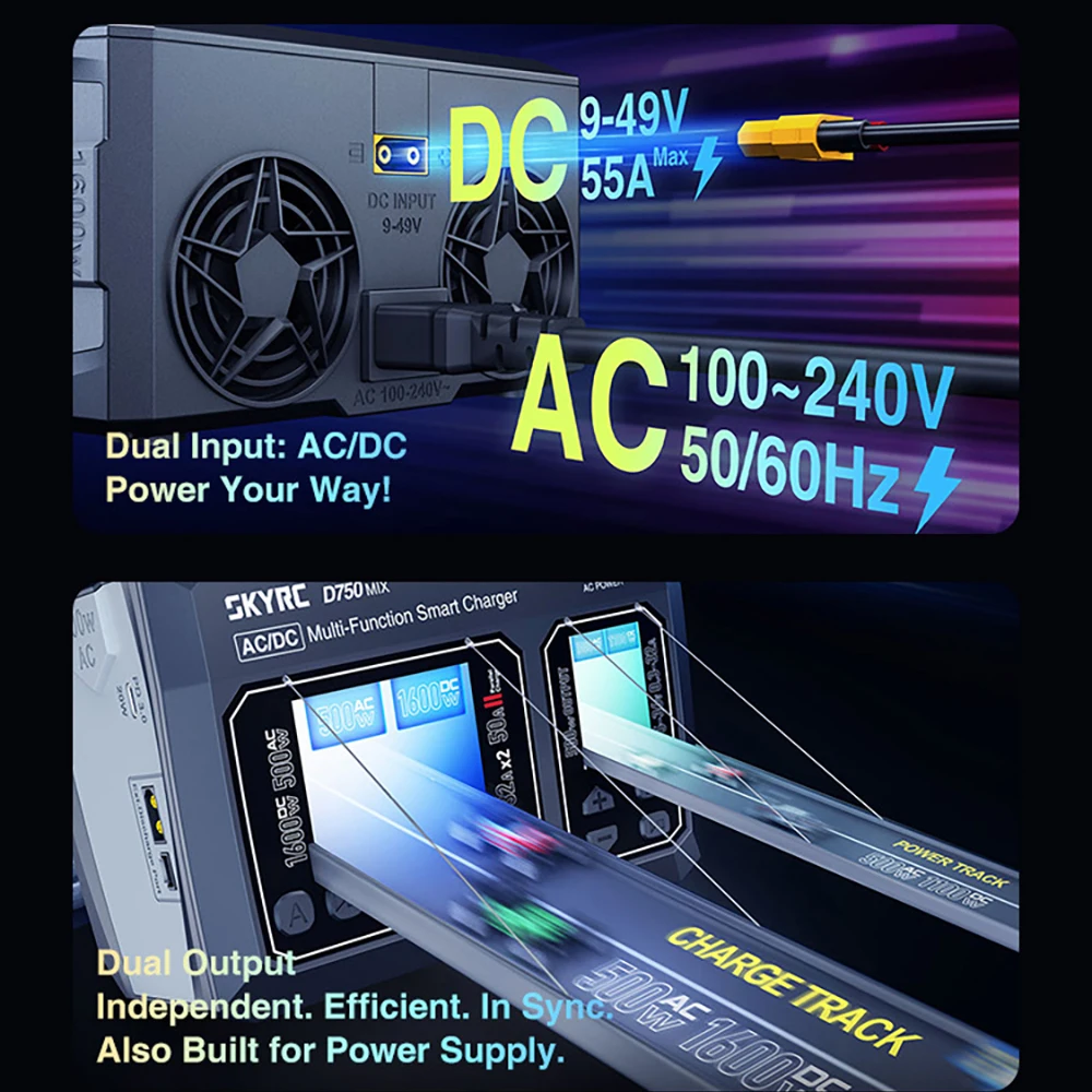 

NEW SKYRC D750 MIX Charger AC500W DC1600W Dual Output AC/DC Smart Charger Charger 8S Lipo For LiPo/LiFe/Li-ion/LiHV/NiMH/NiCd