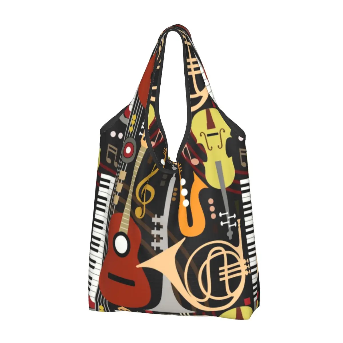 Custom Musician Music Instruments Shopping Bags Women Portable Large Capacity Grocery Musical Notes Tote Shopper Bags