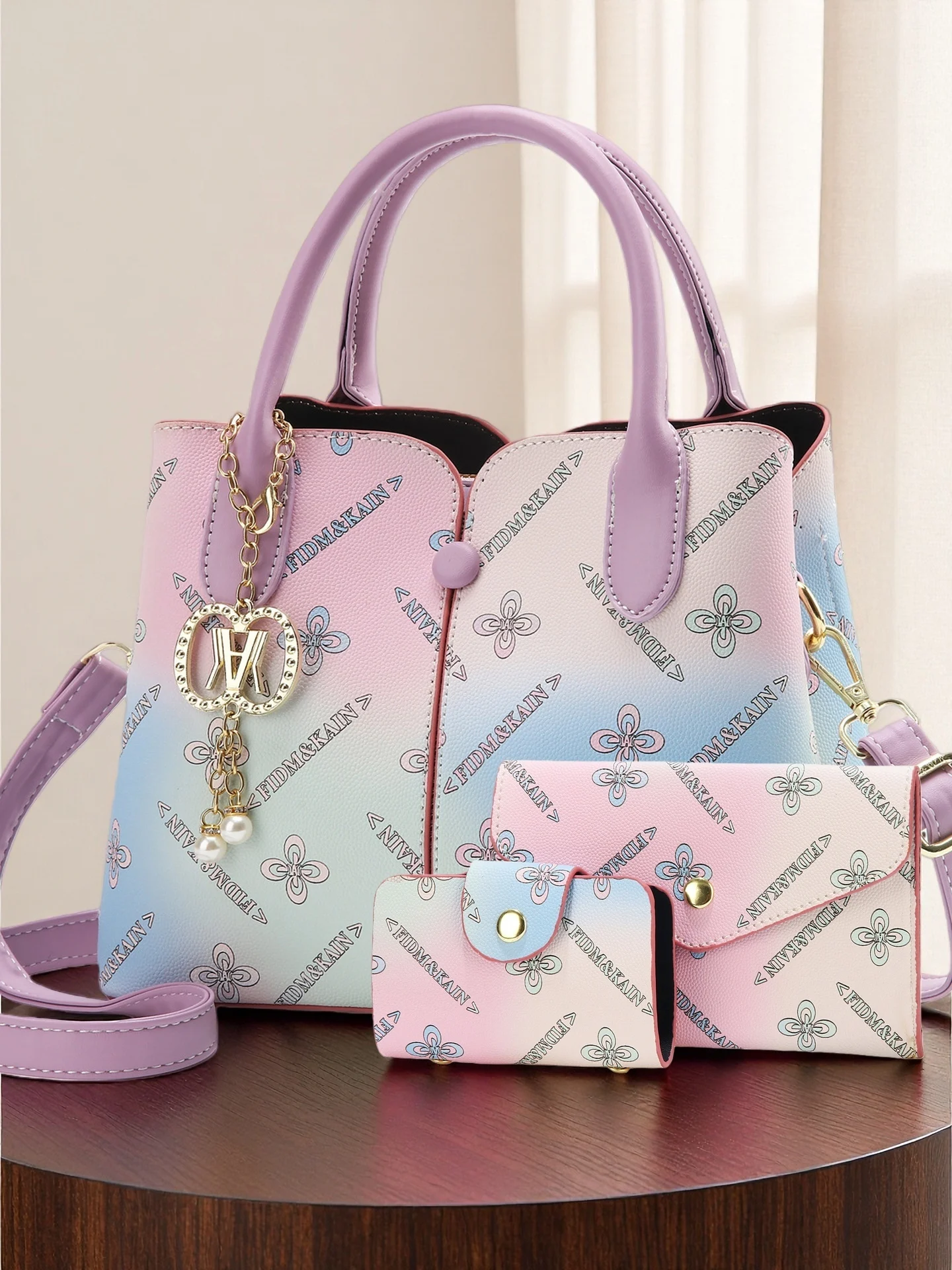 

Ladies' new high-end women's bag, colorful large capacity letter printed bag, gradient color women's bag set bag,