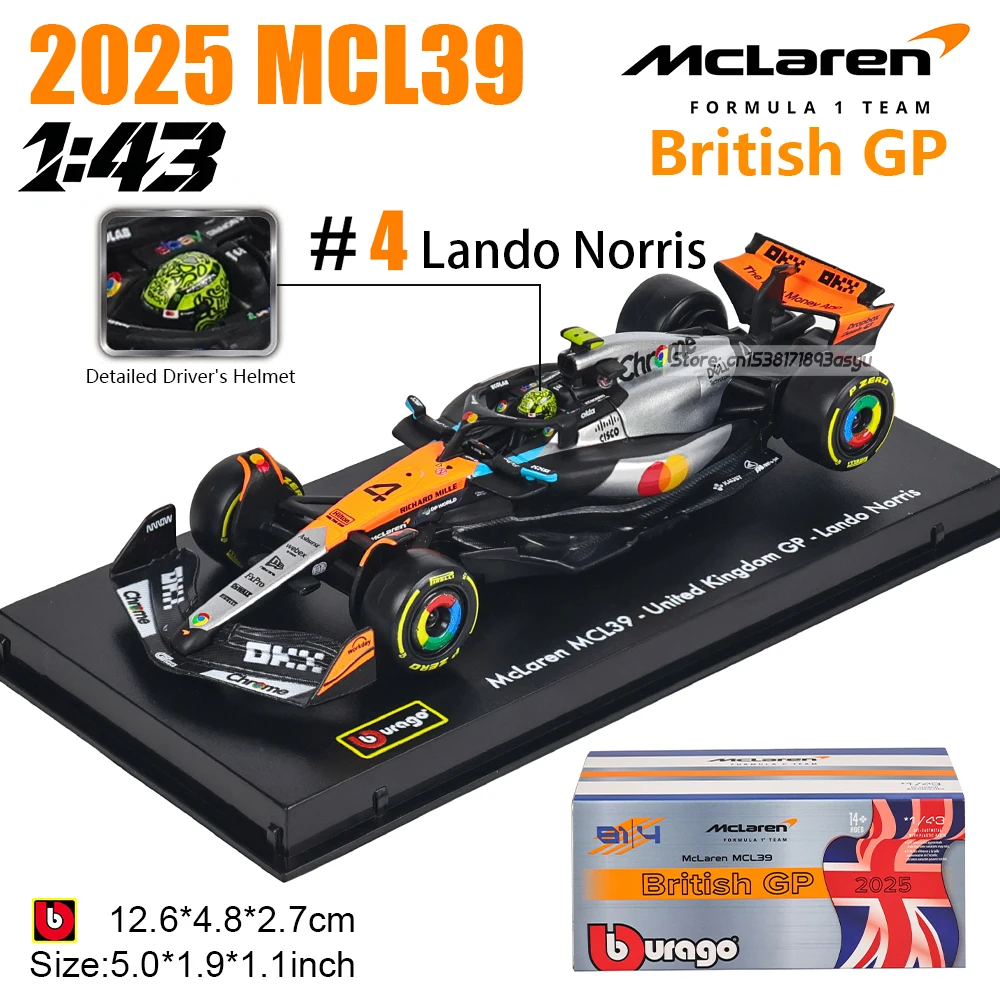 Bburago 1:43 2025 F1 McLaren British GP MCL39 #4 Lando Norris #81 Oscar Piastri Alloy Car Die Cast Model Toy Collectible
