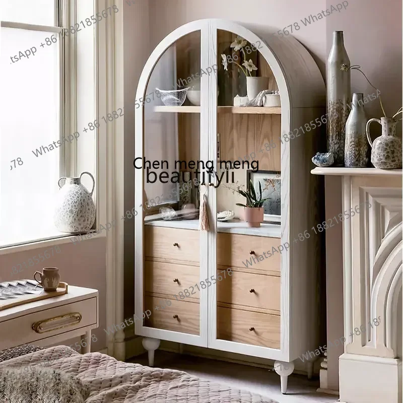 ss7486 نمط جديد ريترو أسود مقوس باب مزدوج خزانة كتب من الخشب الصلب اللون الأمريكي مطابقة خزانة زجاجية خزانة جانبية كابي