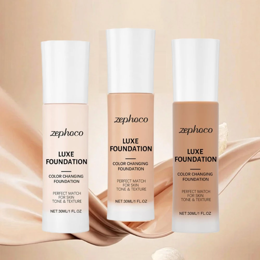 Self-Adjusting Color Foundation, 24H Long Lasting Wear Sweatproof Perfect Matches Skin Texture Matte Finish Daily Makeup Base