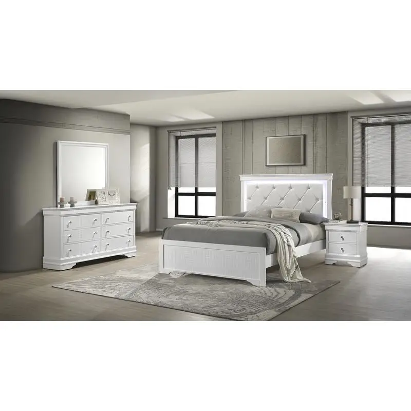 

4 Piece Twin Bedroom Set with Upholstered LED Headboard, Wood Frame in White