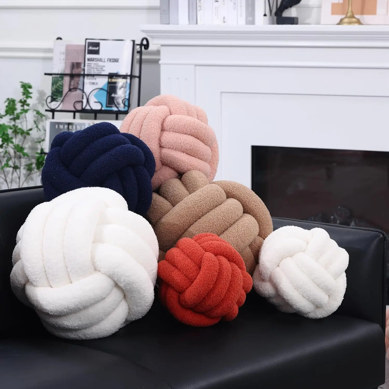 Dekorative Dekokissen mit Knoten, Kugel für Zuhause, Stuhl, Sofa, Couch, Bett, ästhetische runde Dekorkissen, geknotetes Kissen aus Lammwolle