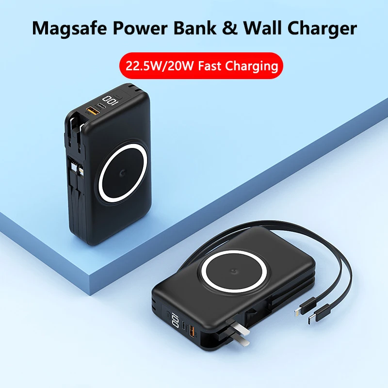 

20000mAh Magsafe Power Bank with AC Plug Wall Charger Magnetic Wireless 22.5W Fast Charger for iPhone 16 Huawei Xiaomi Powerbank