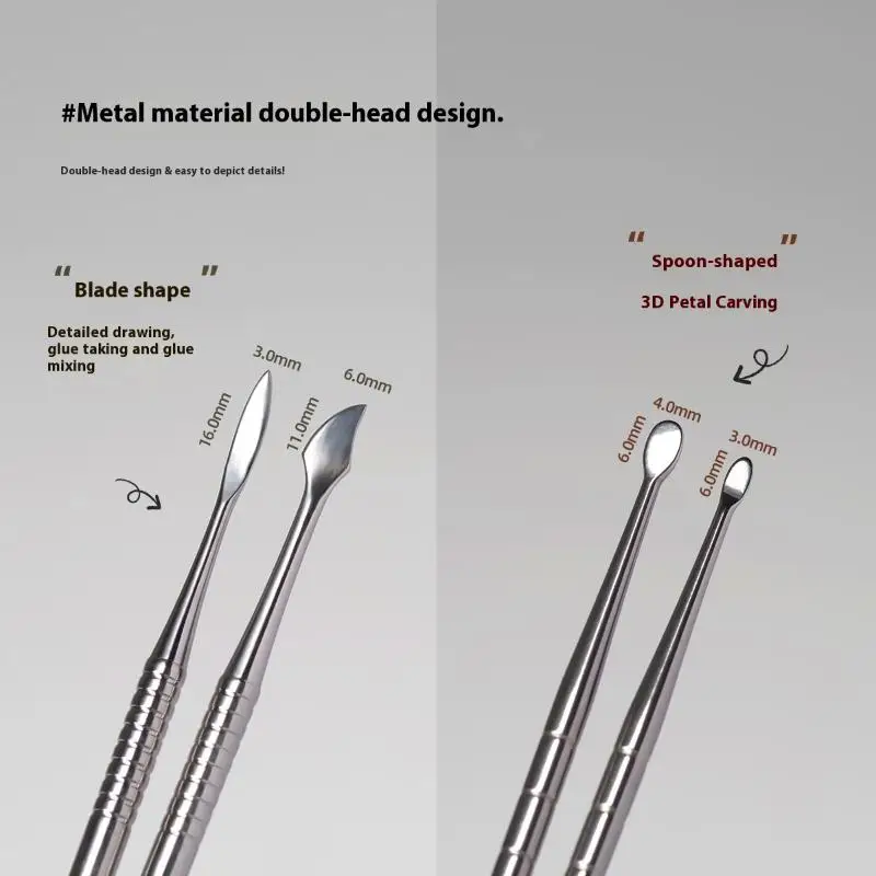 Tige d'agitation de Gel pour ongles en acier inoxydable à Double tête, bâton de dessin de détail, Palette cosmétique, spatule, outil de mélange, Nail Art