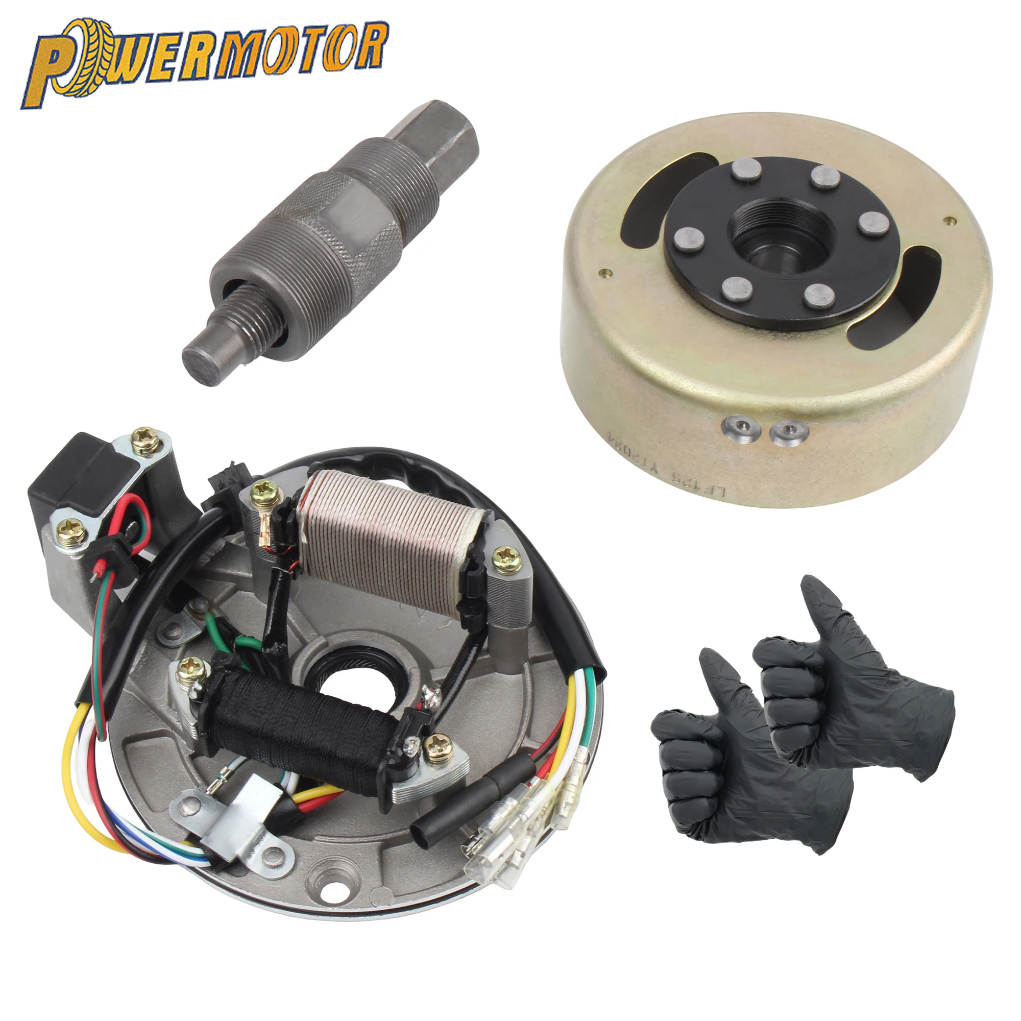 

Motorcycle 2 coil Magneto Stator Flywheel Rotor Kit Magneto Stator Plate Flywheel Puller Removal For 50cc 70cc 90cc 110cc 125cc