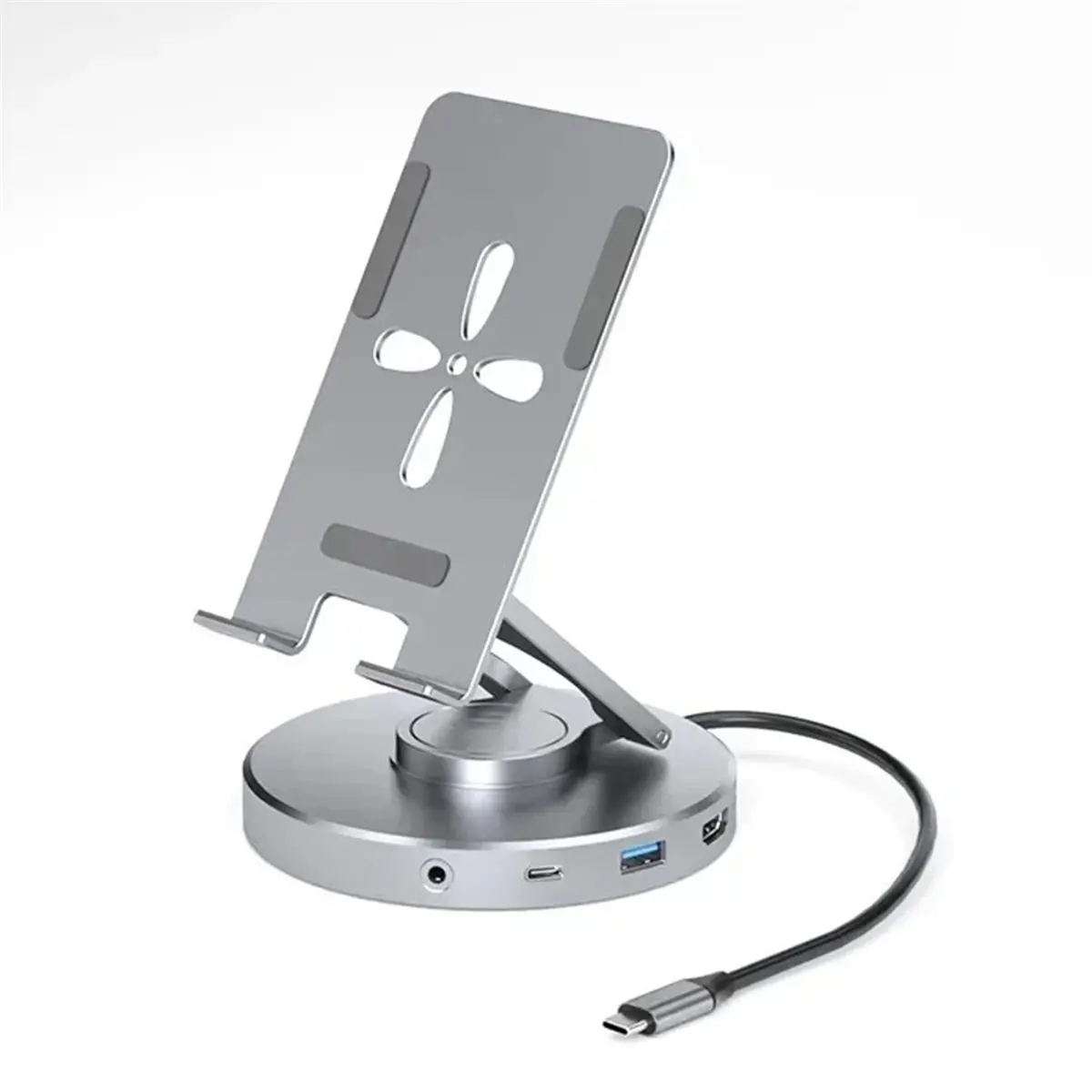6 in 1 Multi USB C Hub Rotating Phone Tablet Stand Foldable Desktop Convenient 360 ° Base Handheld Docking Station, 1PC