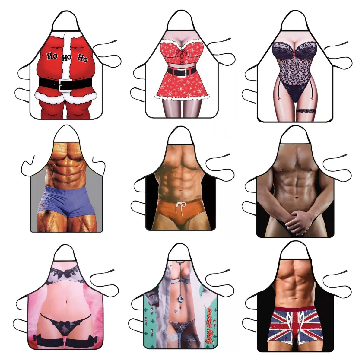 Christmas Funny Kitchen Apron Digital Printed Muscle Man Sexy Women Home Cleaning Party Personality  Antifouling Cooking