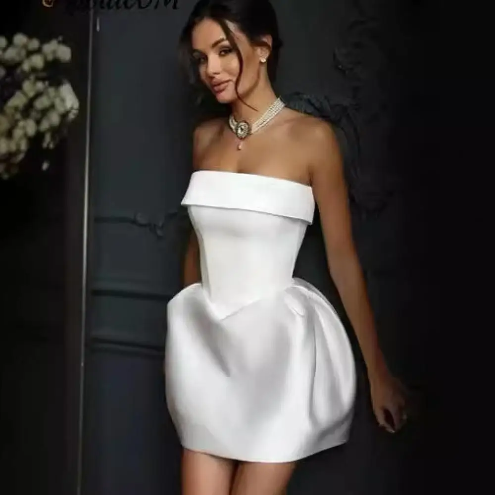 Frauen sexy weißen Satin träger losen Mini kleid elegant schulter frei rücken freie Reiß verschluss Roben 2024 Sommer Dame Nachtclub Party kleider