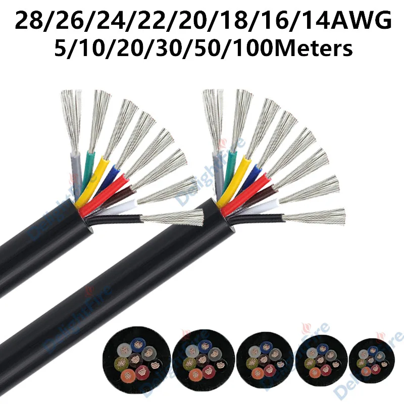 

8core wire Electronic Sheathed Cable 16 18 20 22 24 26 28 AWG Flexible Hook Up Electrical Wires For Auto Truck Trailer Brake Car