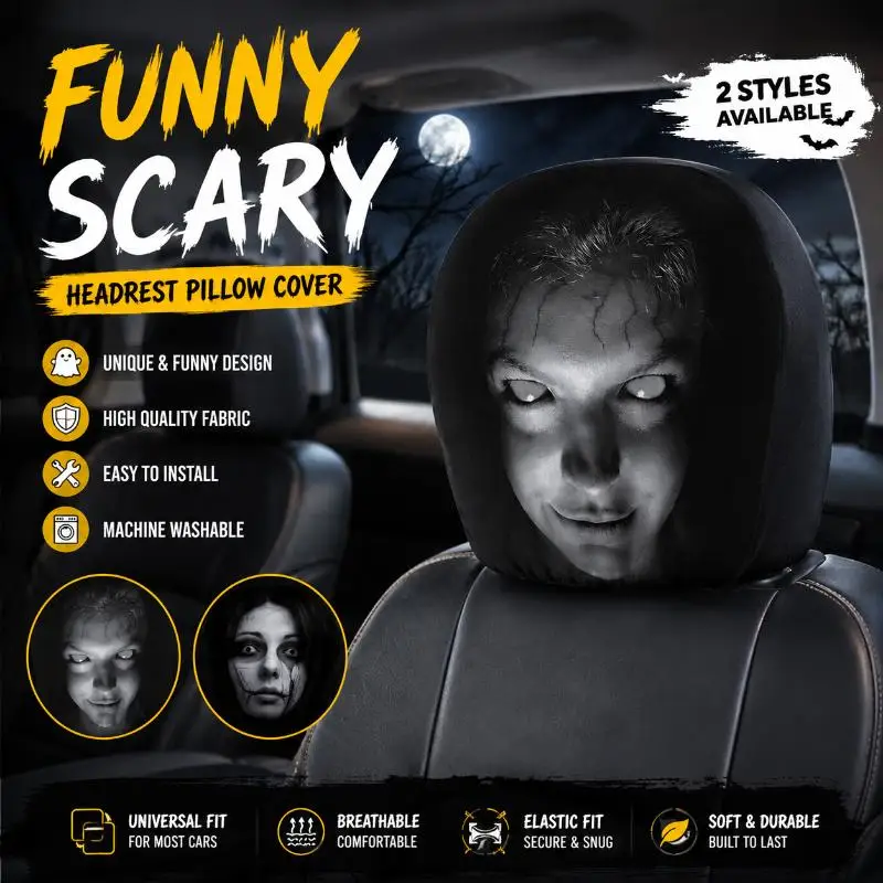 Stretchy Horror Car Headrest Covers 2Pcs Universal for SUV Sedan Truck Halloween Car Decor