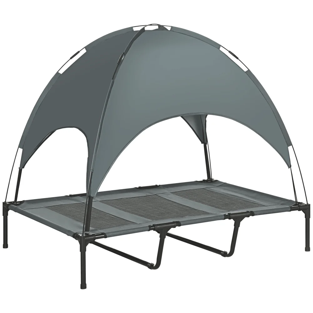 PawHut Elevated Portable Dog Cot Pet Bed with UV Protection Canopy Shade 48 Inch Gray