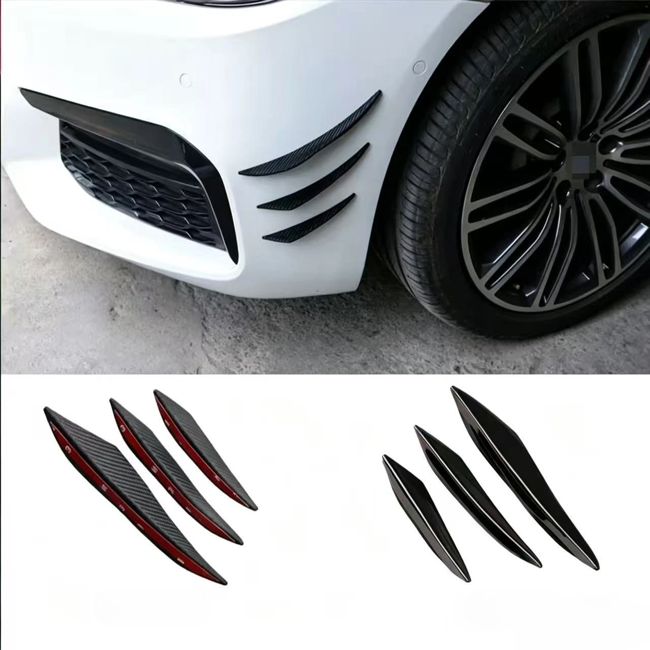 

6pcs Carbon fiber pattern common style crescent wind knife front bumper side skirt spoiler car modification spoiler wind knife.