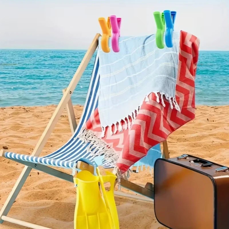 

12pcs Windproof Beach Towel Clips for Pool Chair Cruise Essential Outdoor Indoor Drying Quilt Household Bathroom Clothes Pegs