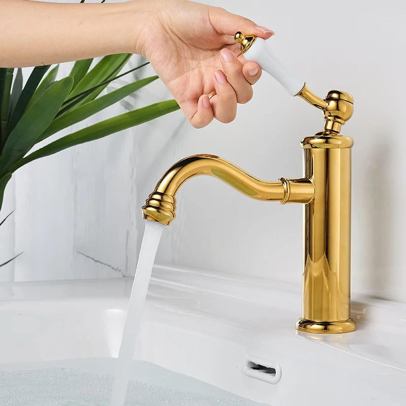 

Antique Brass Bathroom Faucets Chrome Copper Basin Mixer Sink Faucet Black Gourmet Washbasin Tapware Hot Cold Water Tap Golden