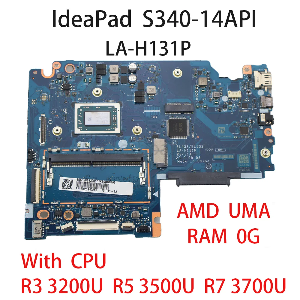 Laptop Motherboard For Lenovo IdeaPad S340-14API LA-H131P With CPU R3 3200U R5 3500U R7 3700U RAM 0G 5B20S42268 100% test