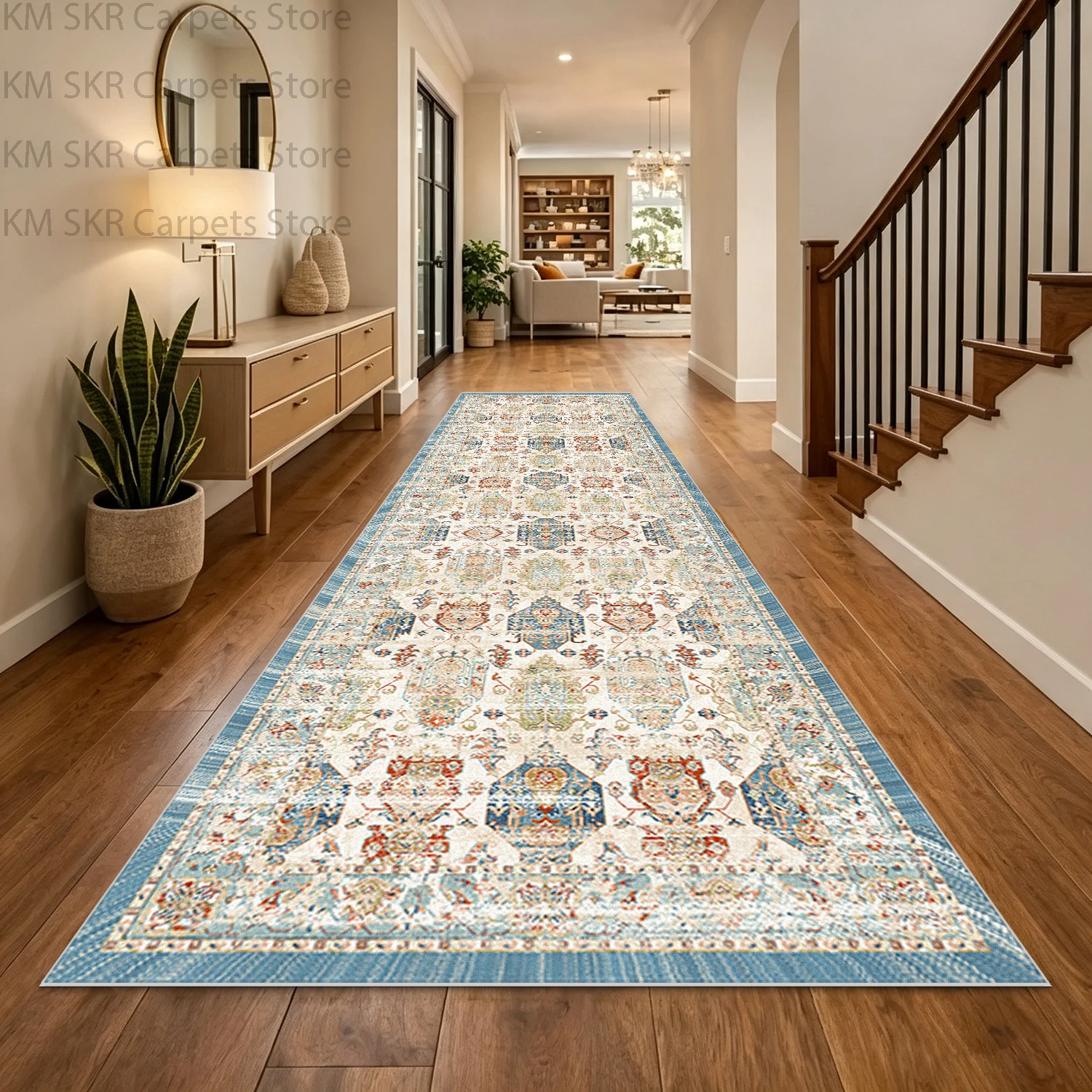 European Boho Retro Style Hall Corridor Rug Decoration Living Room Aisle Anti Slip Washable Carpet Runner Easy Clean Kitchen Mat
