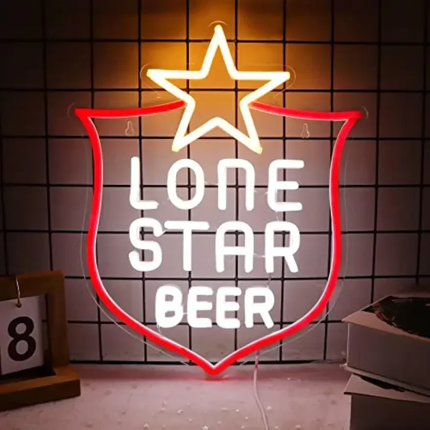 Lone Star Neon Sign, Neon Beer Sign, Neon Bar Signs For Wall Decor,Home Bar Man Cave Wall Décor Artwork