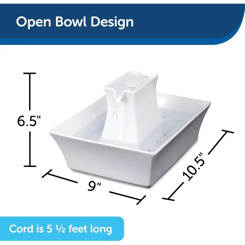 نافورة مياه من السيراميك للقطط والكلاب من PetSafe Drinkwell Pagoda، سعة 70 أونصة، تشجع الترطيب، تصميم وعاء مفتوح، أبيض