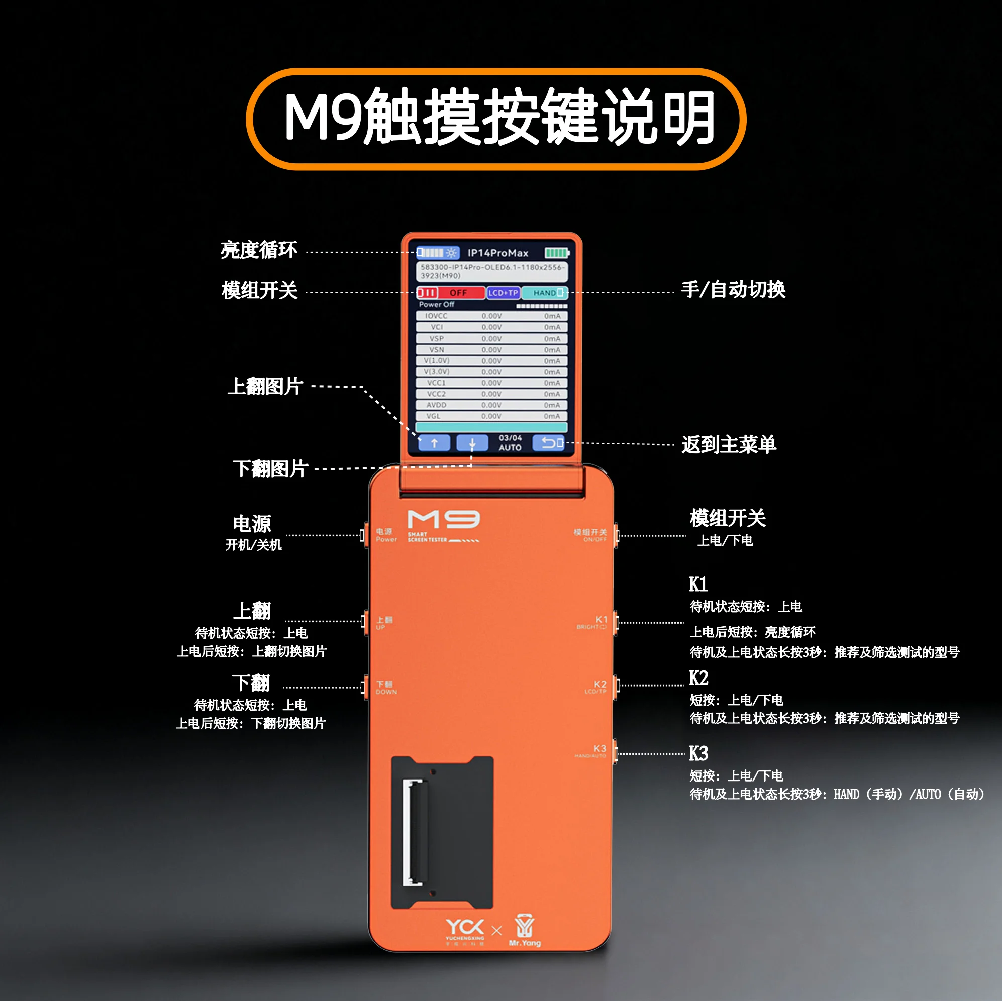 Ycs ycx m9 kits de testador de tela lcd para iphone 6-17 pro max