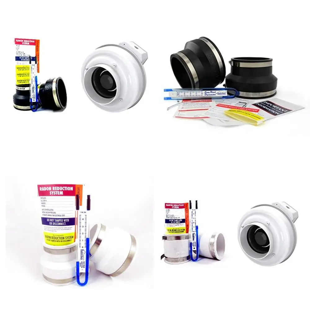 Radon Reduction System with Installation Kit, 3x4, 4-Outlet, 250 CFM, 4500 RPM, Black