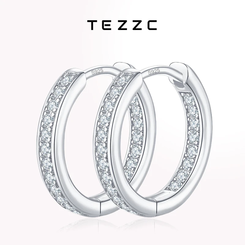 Tezzc All Moissanite Earrings for Women Lab Diamond Sparkling  Ear Studs 925 Sterling Silver Wedding Hoops Earring Fine Jewelry