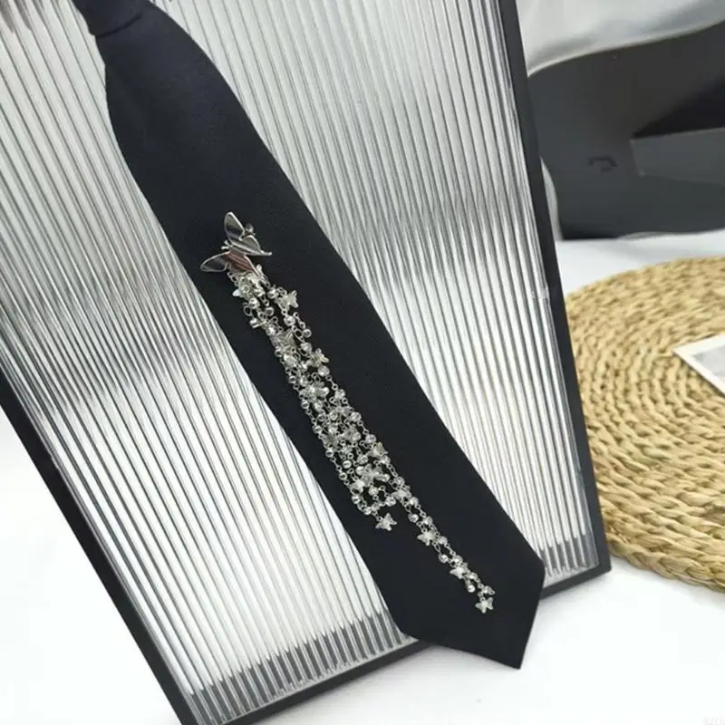 2026 New Rhinestones Butterfly Tassels Tie Neck Accessory For Uniform Blouse Evening Party
