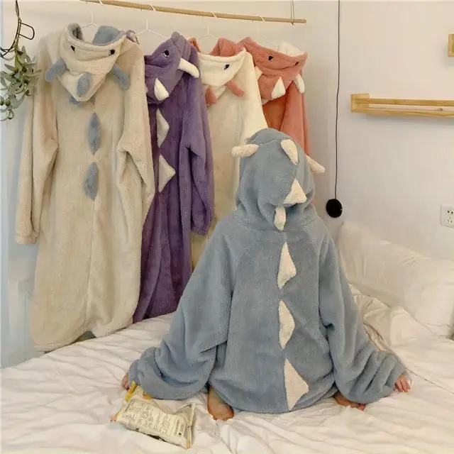 

Autumn Winter Women Cute Pajamas Cartoon Ears Hooded Sleepwear Coral Fleece Lady Home Clothes Female Sweet Warm Lounge Pyjamas