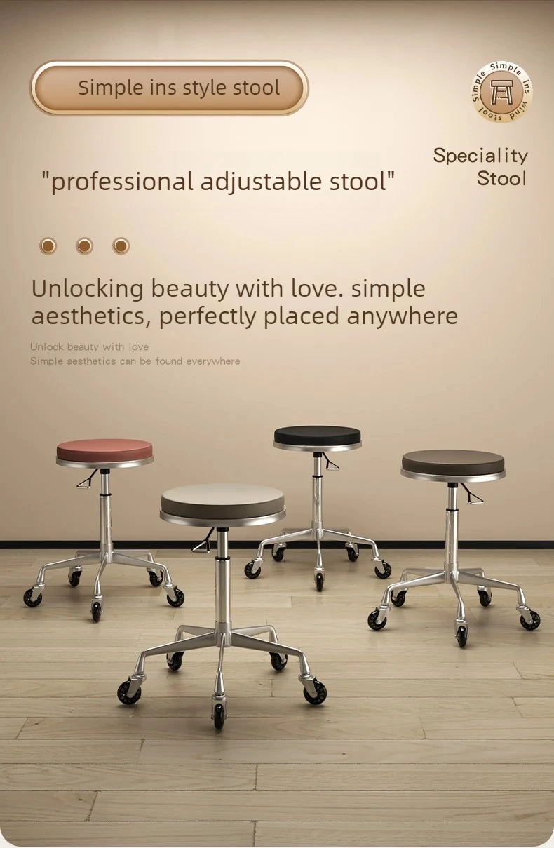 Professional Swivel Salon Stool with Wheels Ottomans Adjustable PU Leather Stylist Chair for Nail Spa Beauty Salon Furniture