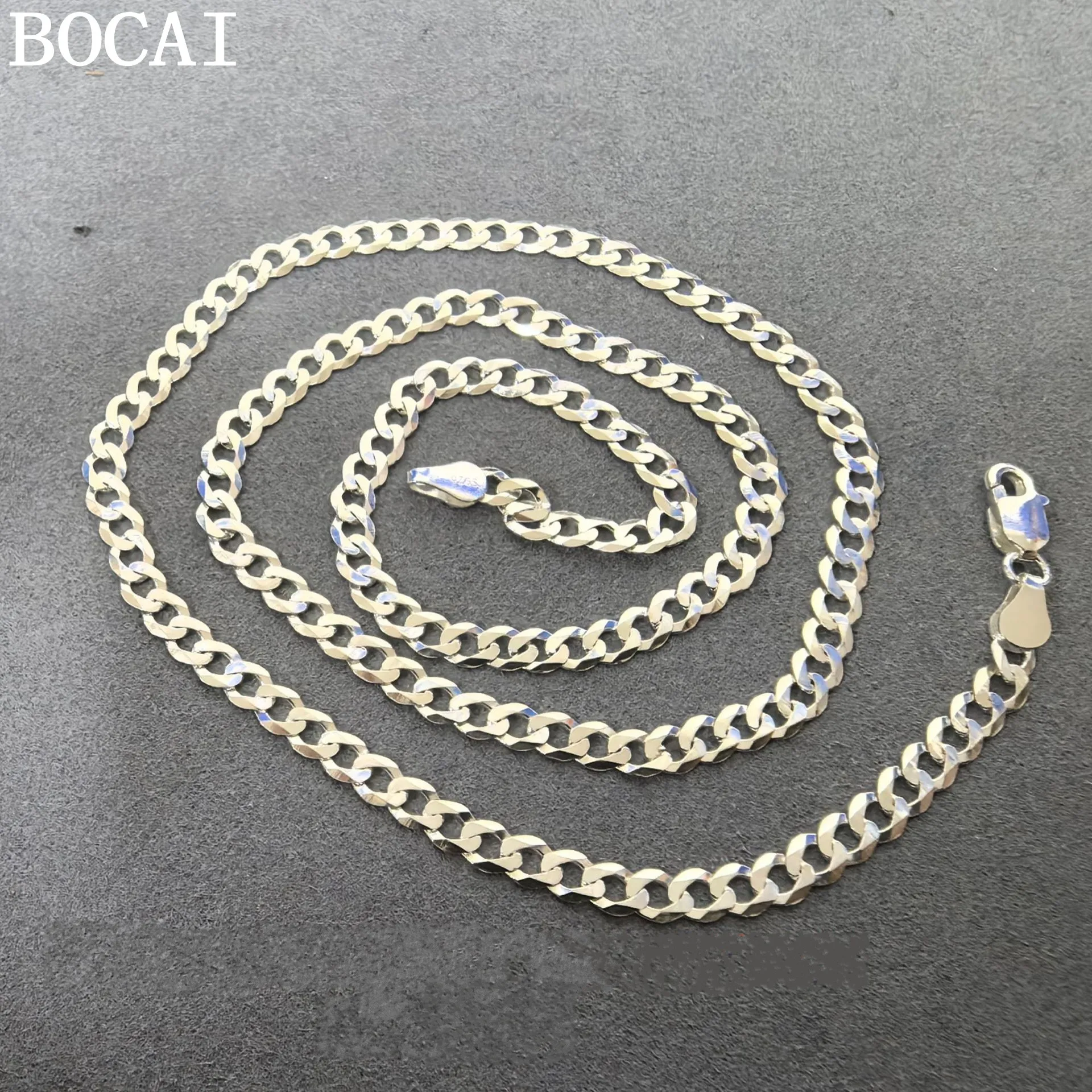 

BOCAI New S925 Silver Simple And Versatile Ultra-thin Glossy Surface Car Flower Hexagonal Cuban Chain Women's Selected Gift