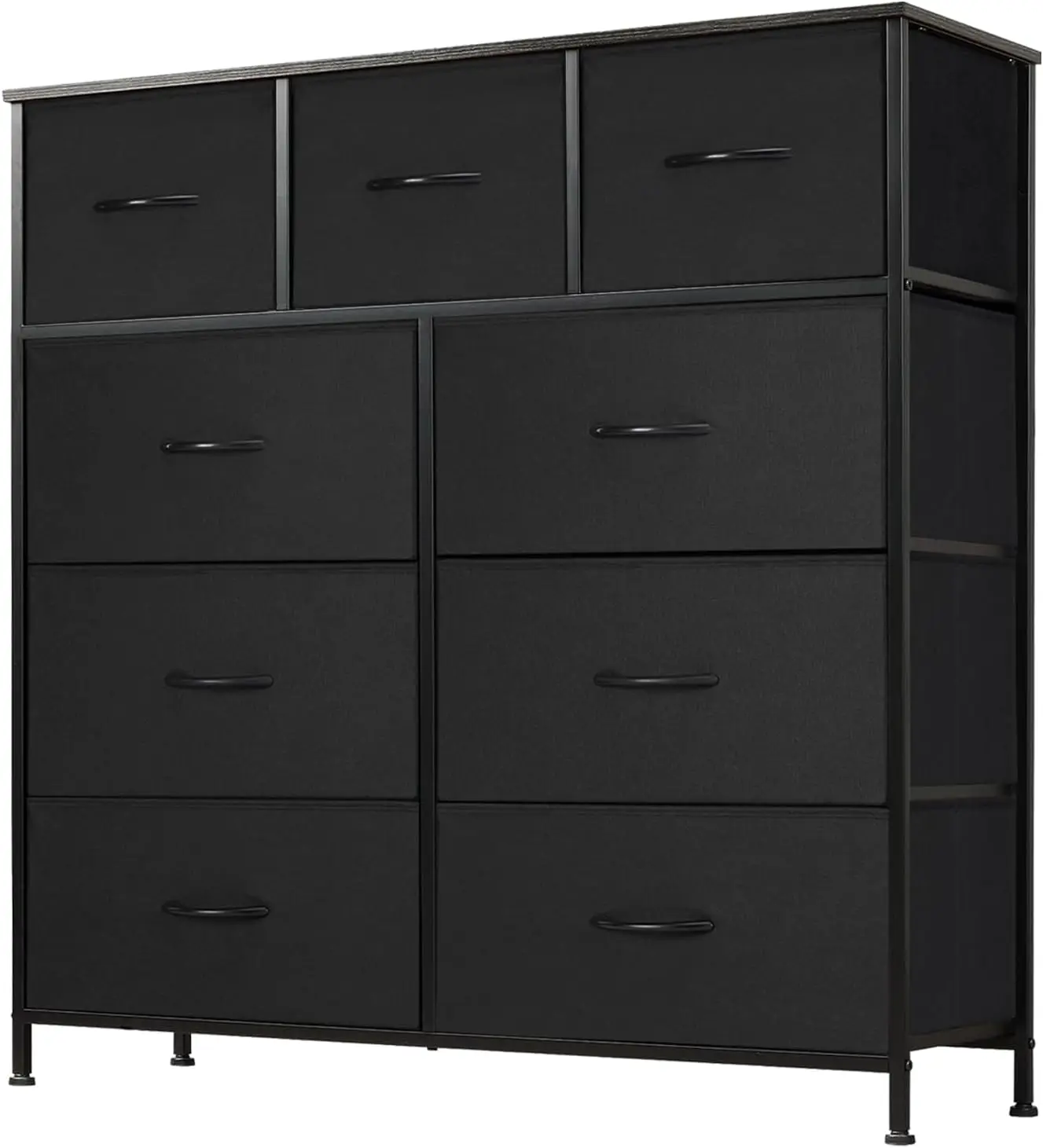 Dresser for Bedroom, Storage Organizer with 9 Drawers, Chest of Drawers with Fabric Bins, Sturdy Metal Frame, Wood Tabletop