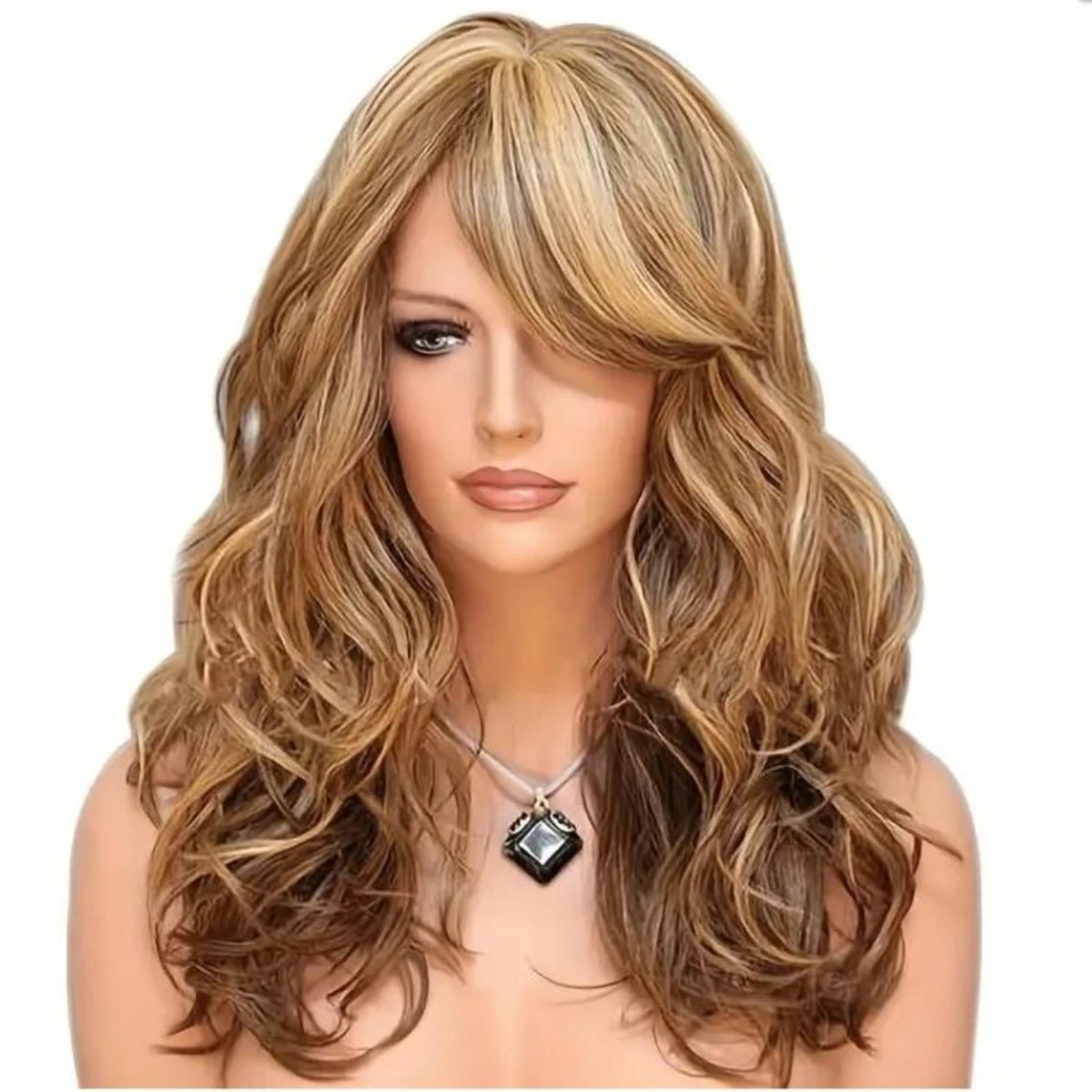 

Women's Long Curly Brown Golden Blonde Wig Heat Resistant Wavy Synthetic Wig for Women Wig Anime Cosplay