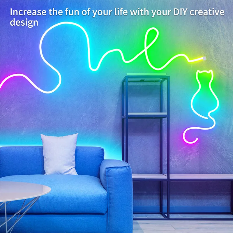شريط نيون LED RGB 5 فولت مع تطبيق بلوتوث للتحكم عن بعد USB أضواء نيون مرنة مقاومة للماء للديكور الخارجي لغرفة المنزل