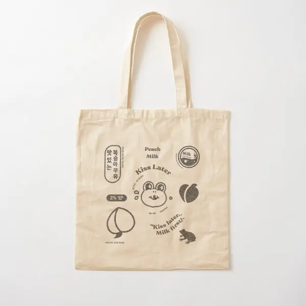 Kiss Later Peach Milk Carton Concept Cot  Canvas Bag Fabric Tote Women Foldable Reusable Designer Shopper Shoulder Bag Casual