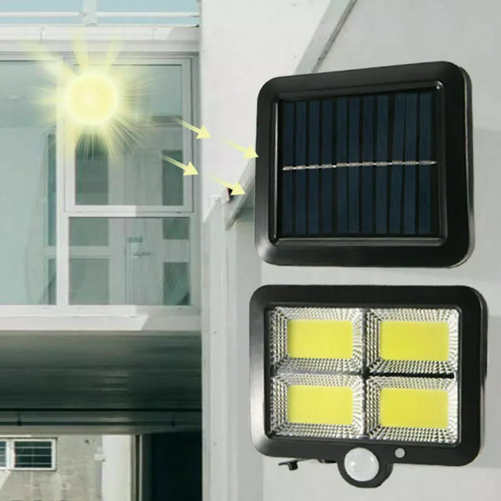 Lampu taman, 128 COB LED Solar PIR Sensor gerak lampu dinding lampu luar ruangan taman halaman